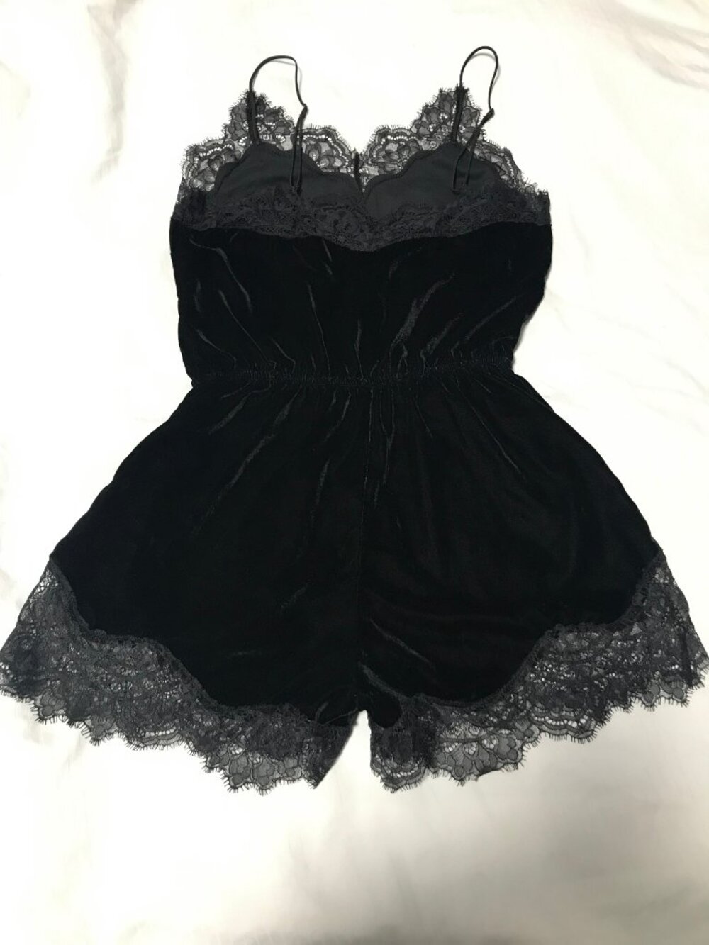 Gothic Victorian Black Velvet & Lace Romper SMALL - Picture 4 of 5